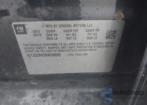 2013 Chevrolet Sonic Lt Auto from USA, damaged, VIN 1G1JC6SH5D4238659